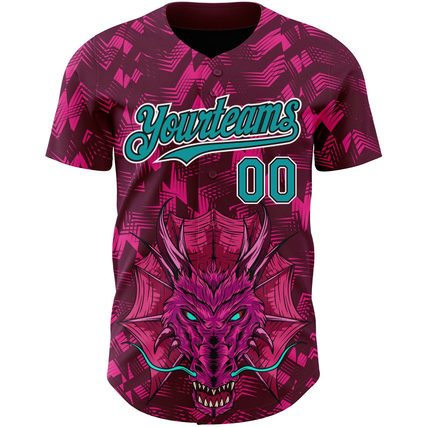 Custom Crimson Teal-Black 3D Pattern Design Animal Dragon Authentic Baseball Jersey view 2