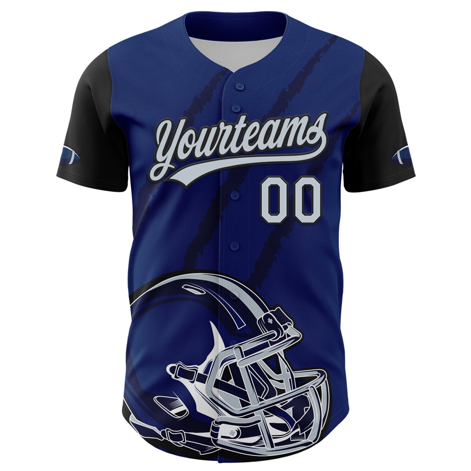 Custom US Navy Blue Silver-Black 3D Pattern Design Football Helmet And Animal Claw Authentic Baseball Jersey view 2