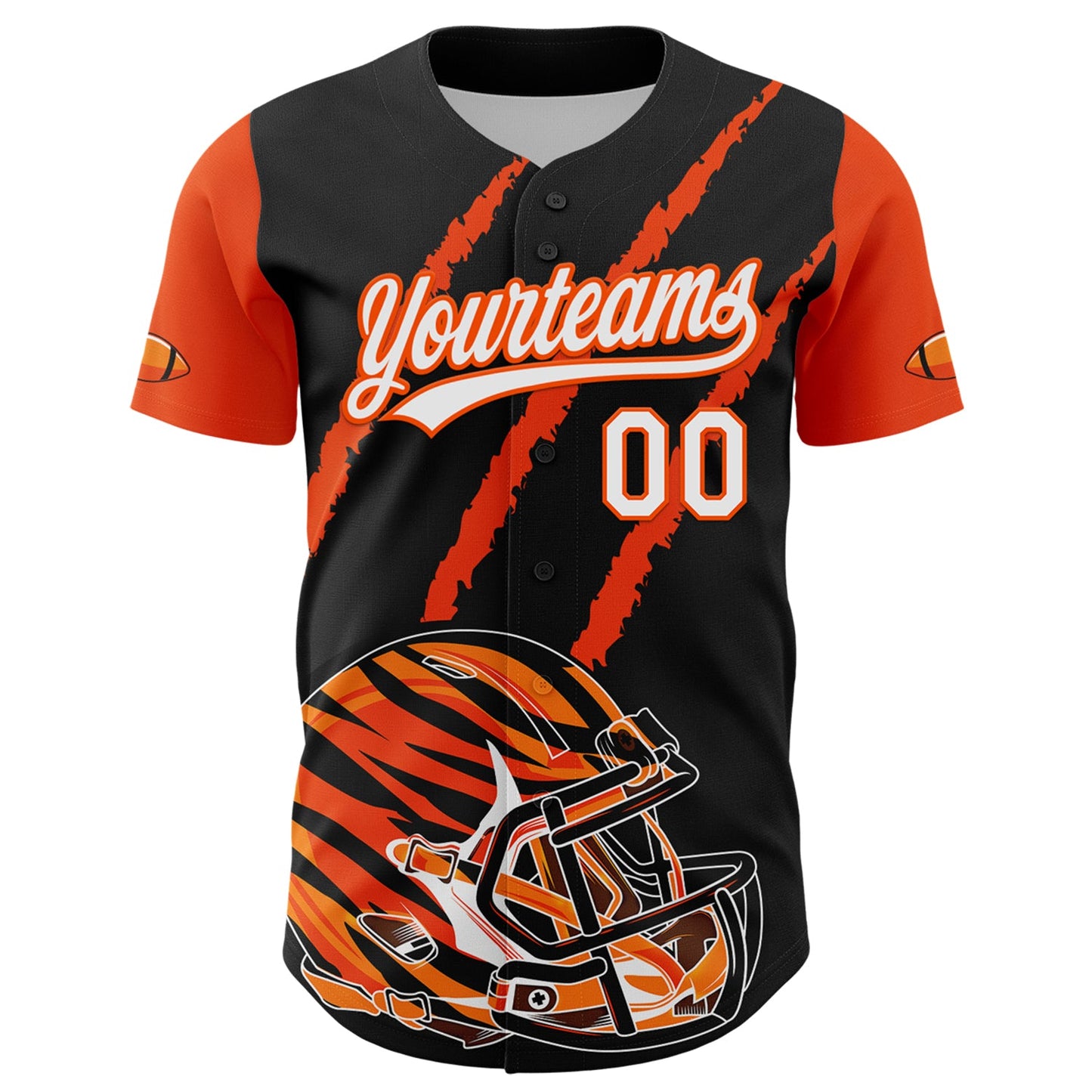 Custom Black White-Orange 3D Pattern Design Football Helmet And Animal Claw Authentic Baseball Jersey view 2