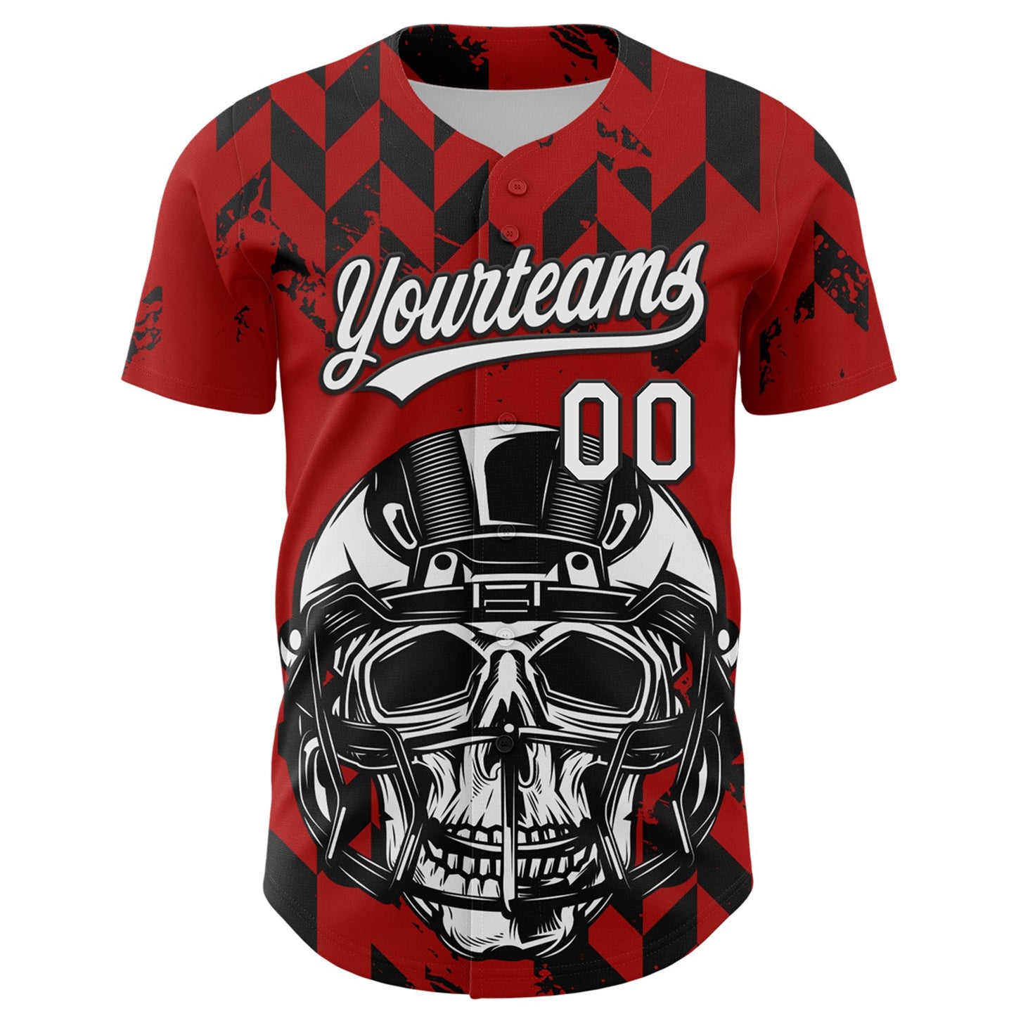 Custom Red White-Black 3D Pattern Design Football Skull Helmet Authentic Baseball Jersey view 2