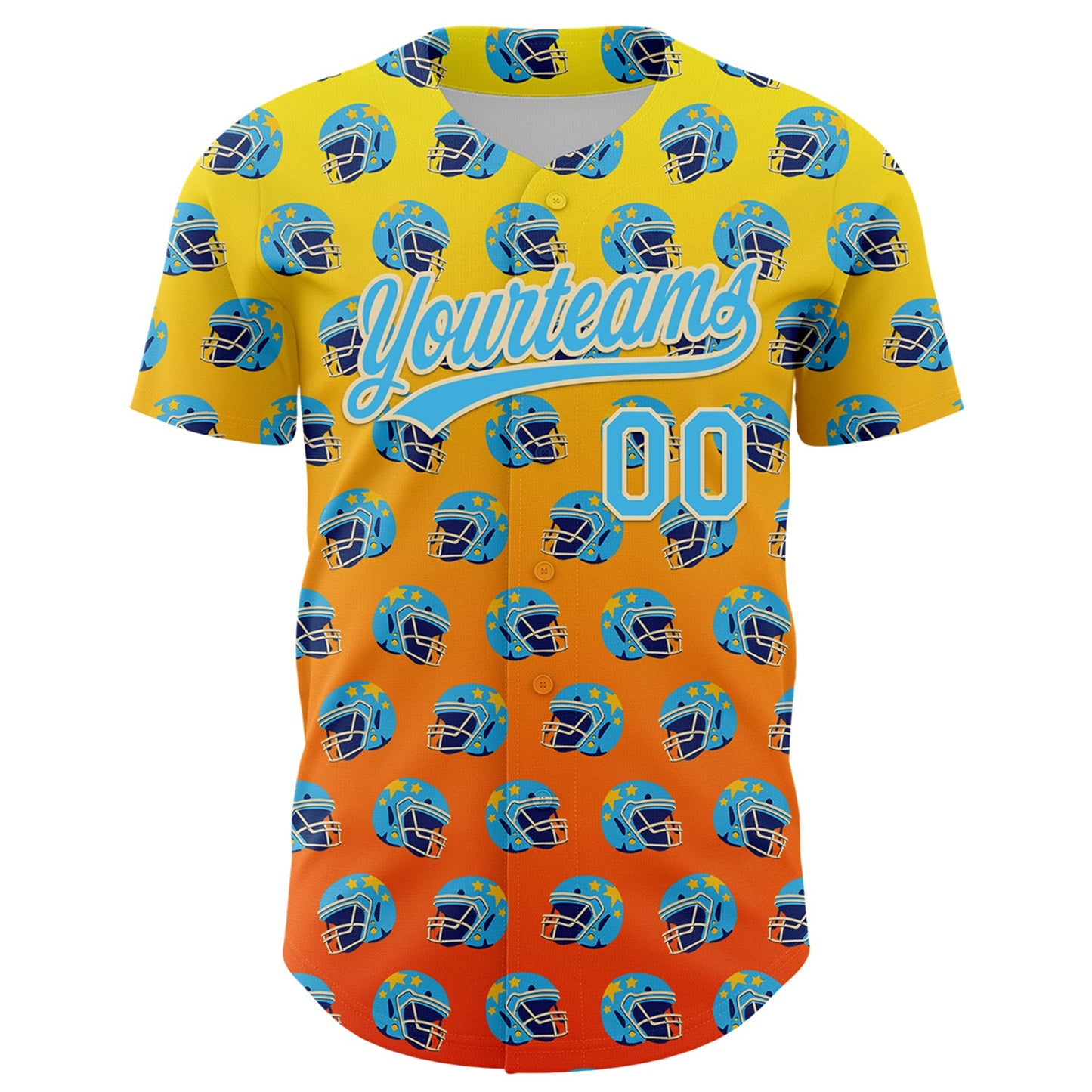 Custom Light Yellow Sky Blue Orange-Cream 3D Pattern Design Football Helmet Authentic Baseball Jersey view 2