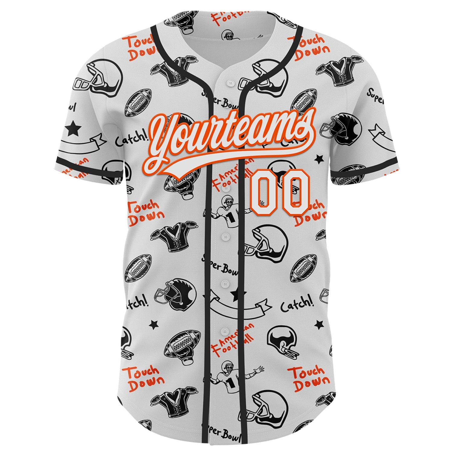 Custom White Orange 3D Pattern Design Football Helmet And Football Elements Authentic Baseball Jersey view 2