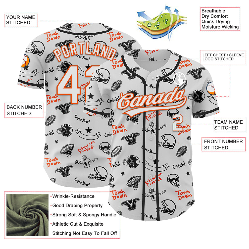Custom White Orange 3D Pattern Design Football Helmet And Football Elements Authentic Baseball Jersey view 3