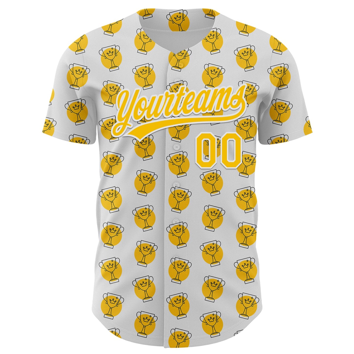 Custom White Yellow 3D Pattern Design Champion Trophy Authentic Baseball Jersey view 2