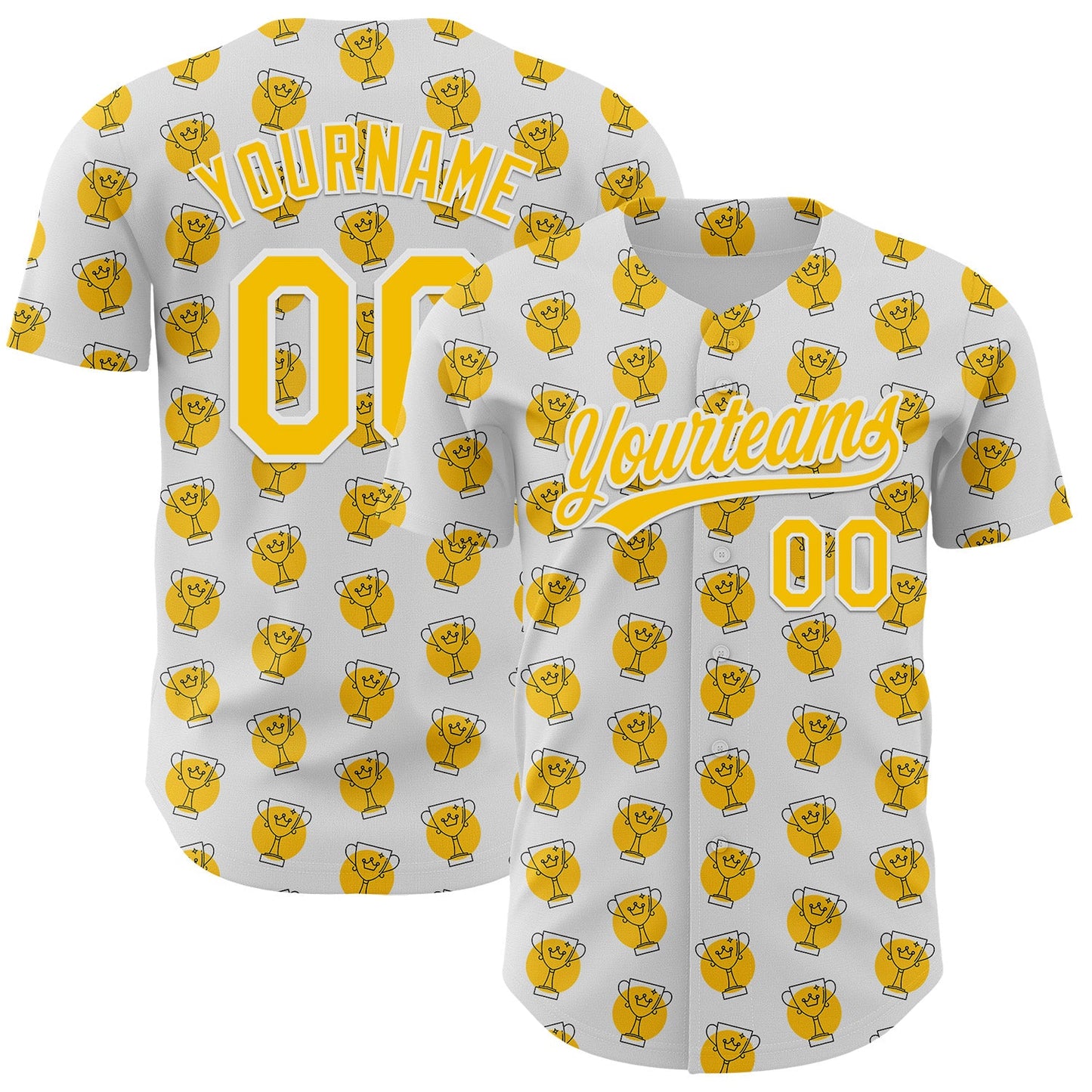 Custom White Yellow 3D Pattern Design Champion Trophy Authentic Baseball Jersey - Main View