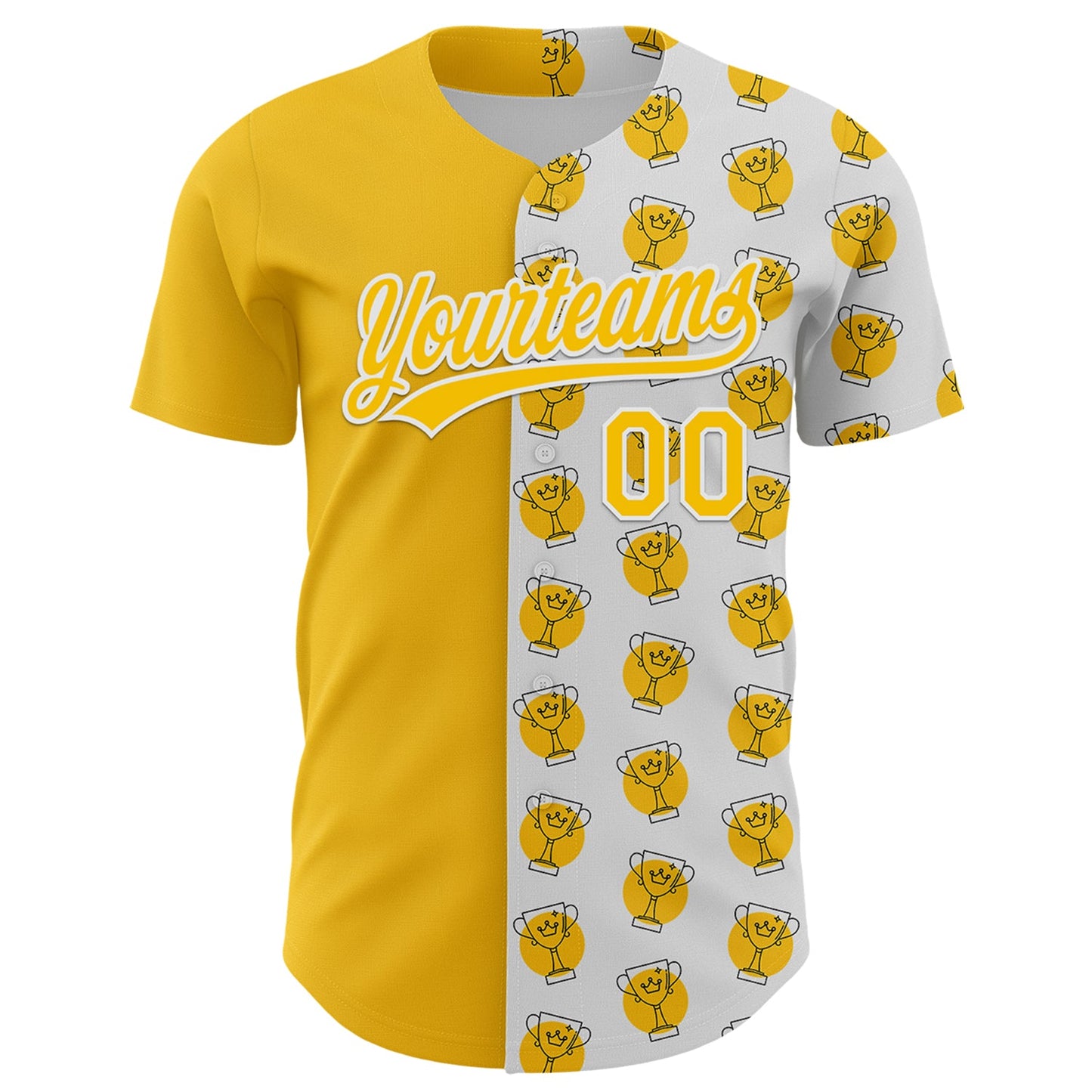 Custom White Yellow 3D Pattern Design Champion Trophy Authentic Baseball Jersey view 2