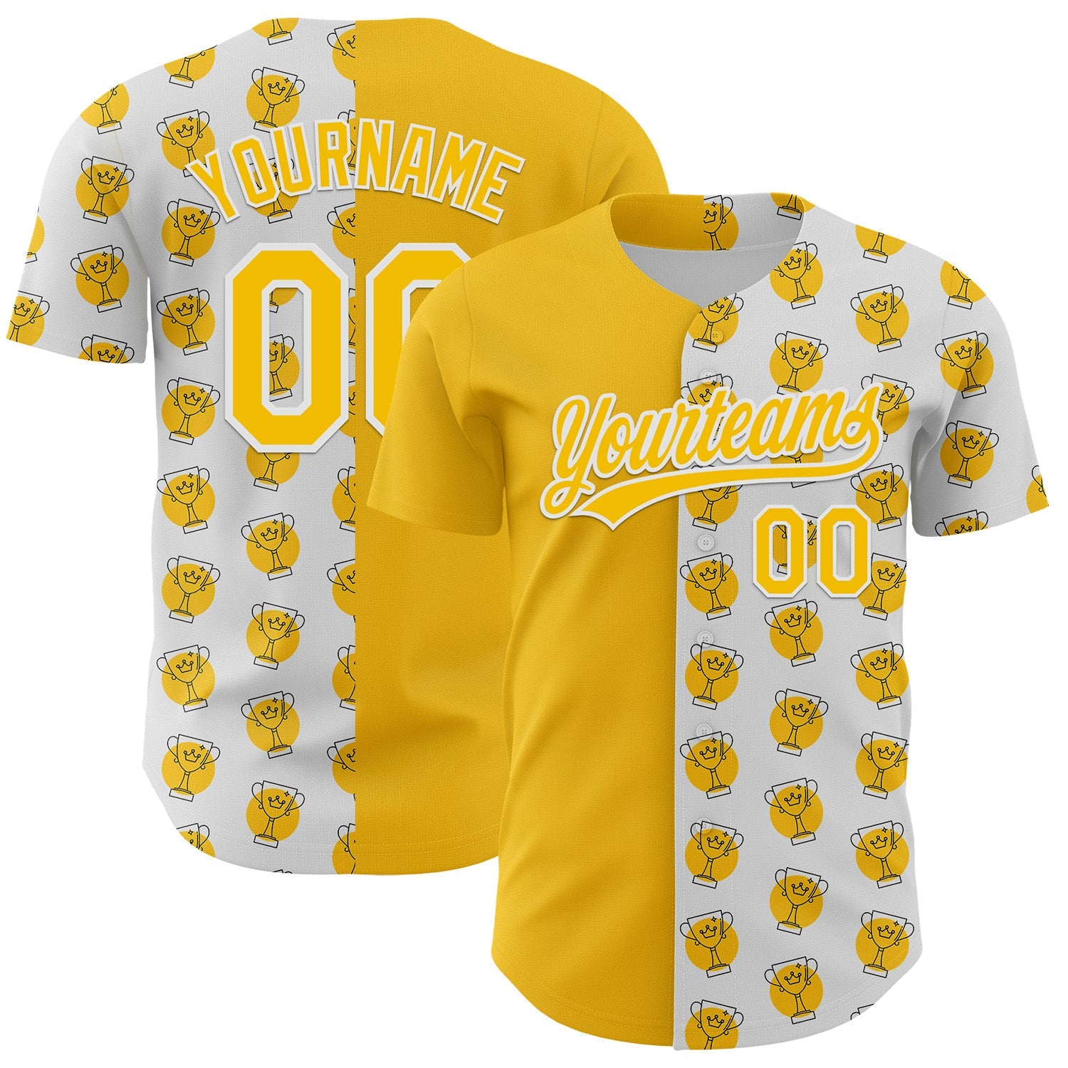 Custom White Yellow 3D Pattern Design Champion Trophy Authentic Baseball Jersey - Main View