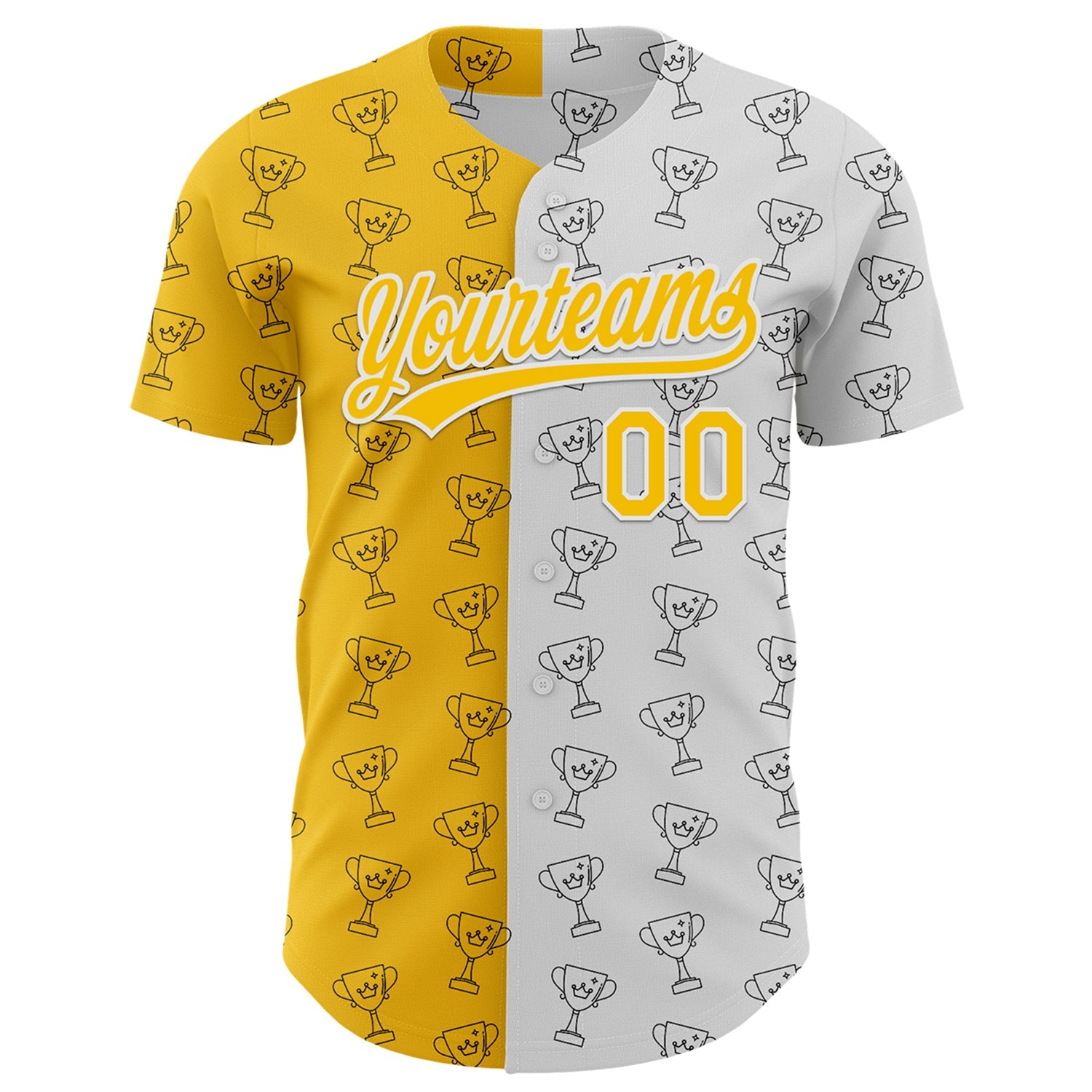Custom White Yellow 3D Pattern Design Champion Trophy Authentic Baseball Jersey view 2