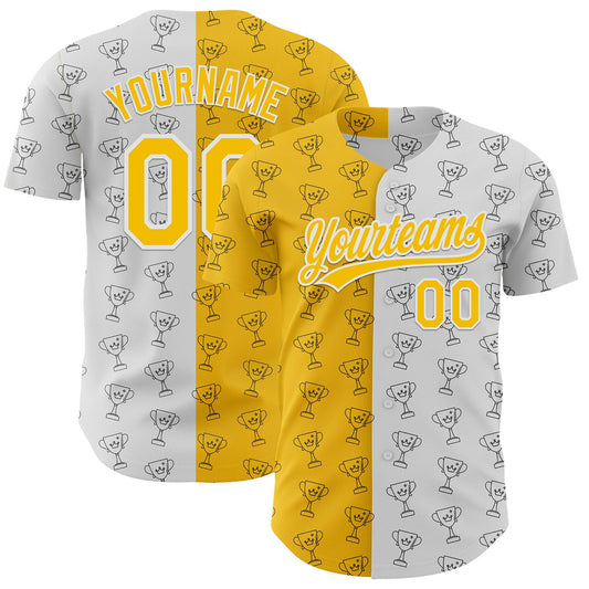 Custom White Yellow 3D Pattern Design Champion Trophy Authentic Baseball Jersey - Main View