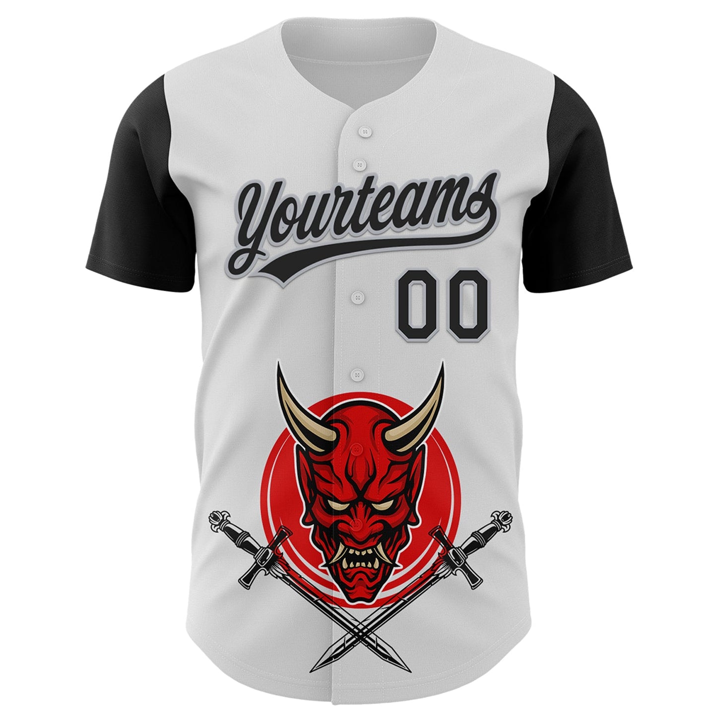 Custom White Black-Gray 3D Pattern Halloween Skull Authentic Baseball Jersey view 2
