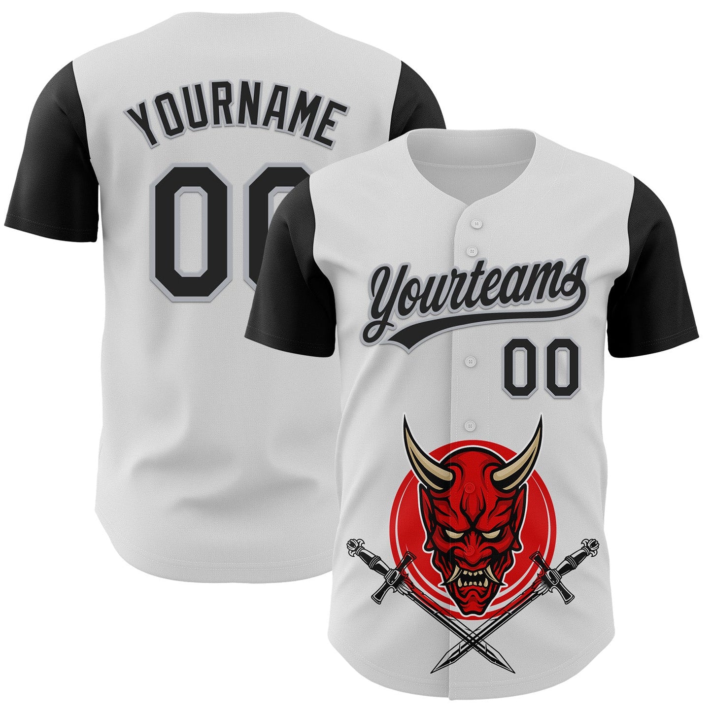 Custom White Black-Gray 3D Pattern Halloween Skull Authentic Baseball Jersey - Main View