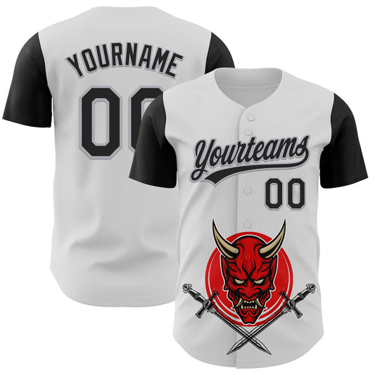 Custom White Black-Gray 3D Pattern Halloween Skull Authentic Baseball Jersey - Main View