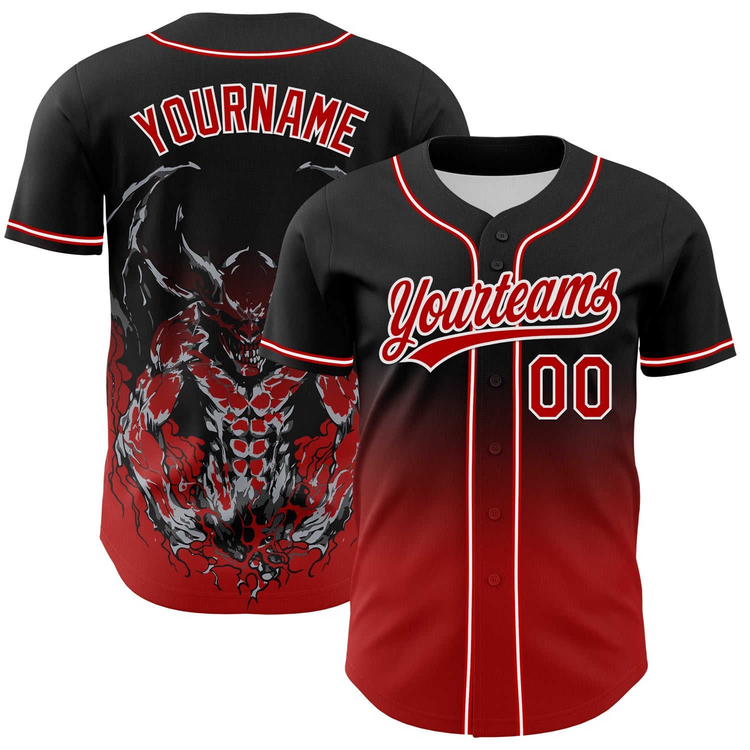 Custom Black Red-White 3D Pattern Halloween Skull Authentic Baseball Jersey - Main View