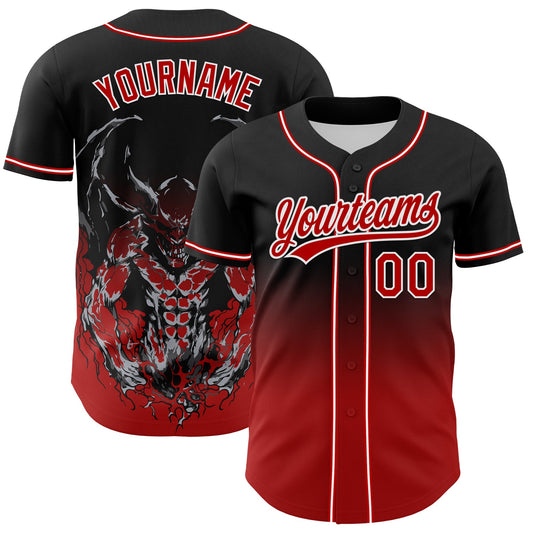 Custom Black Red-White 3D Pattern Halloween Skull Authentic Baseball Jersey - Main View