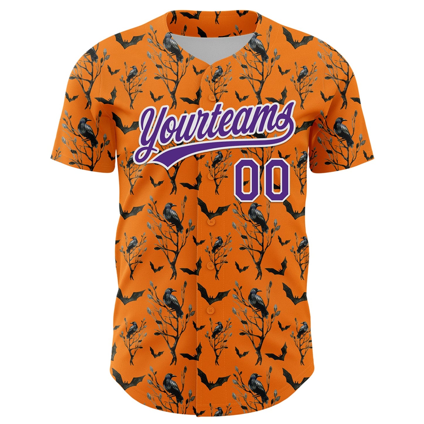 Custom Bay Orange Purple-White 3D Pattern Halloween Authentic Baseball Jersey view 2