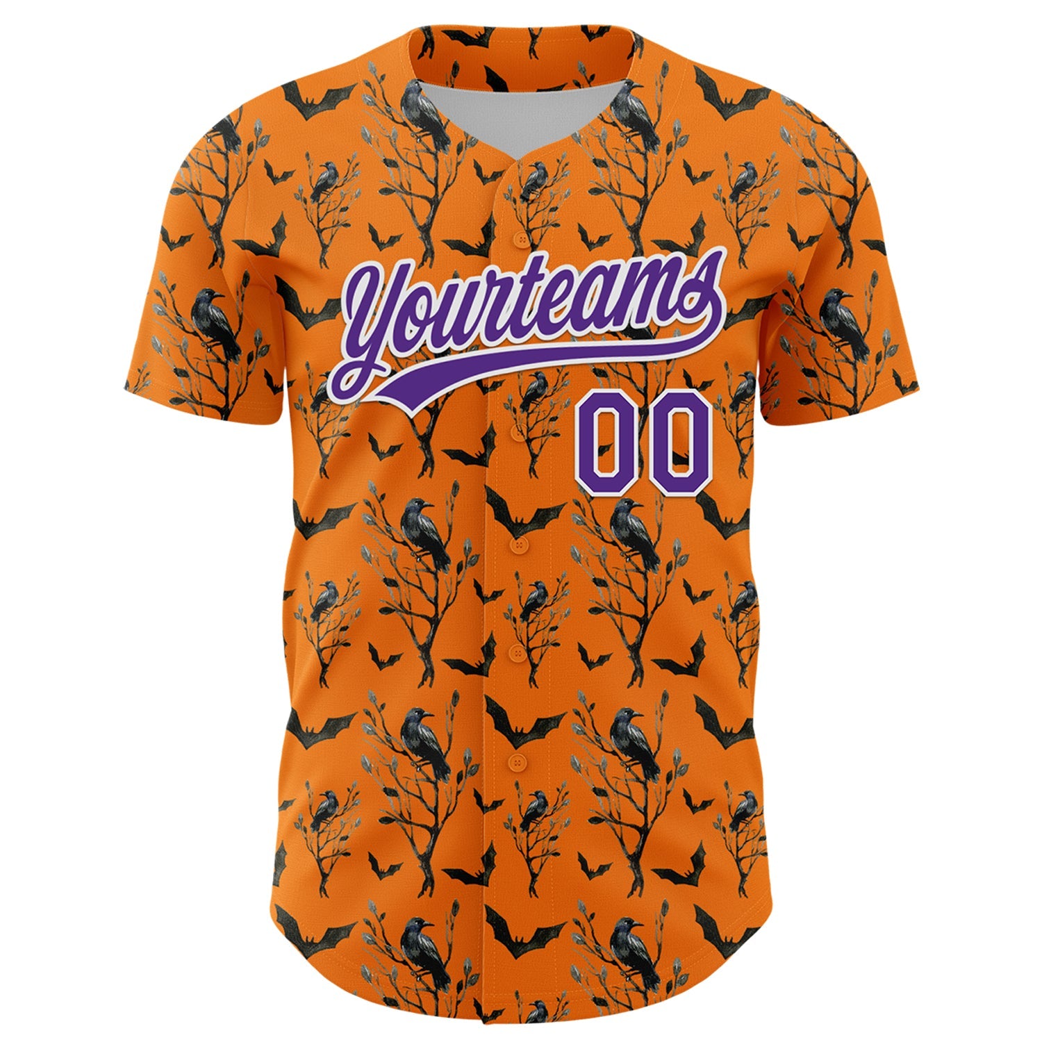 Custom Bay Orange Purple-White 3D Pattern Halloween Authentic Baseball Jersey view 2