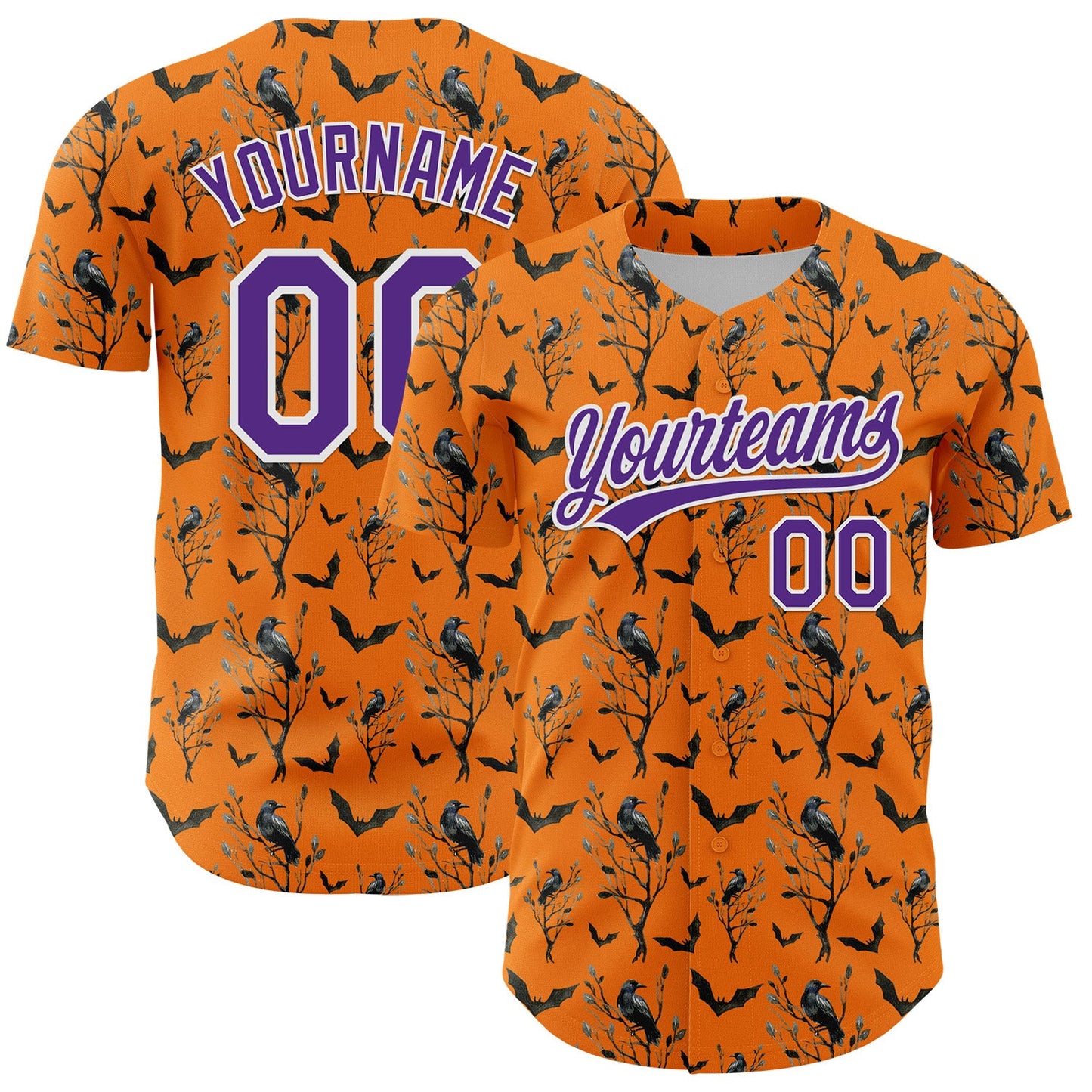 Custom Bay Orange Purple-White 3D Pattern Halloween Authentic Baseball Jersey - Main View