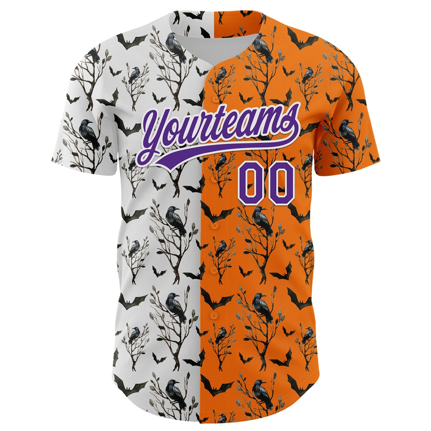 Custom Bay Orange Purple-White 3D Pattern Halloween Authentic Baseball Jersey view 2