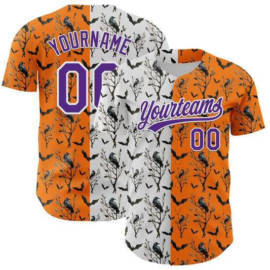 Custom Bay Orange Purple-White 3D Pattern Halloween Authentic Baseball Jersey - Main View