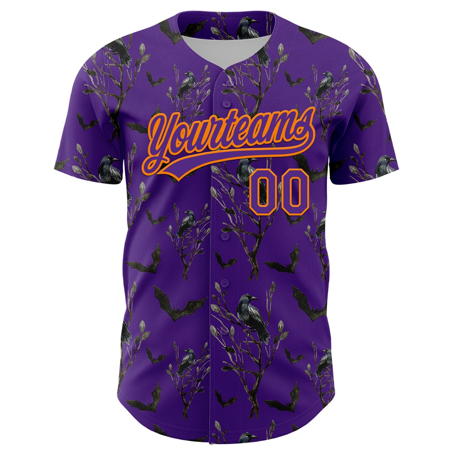 Custom Purple Bay Orange 3D Pattern Halloween Authentic Baseball Jersey view 2