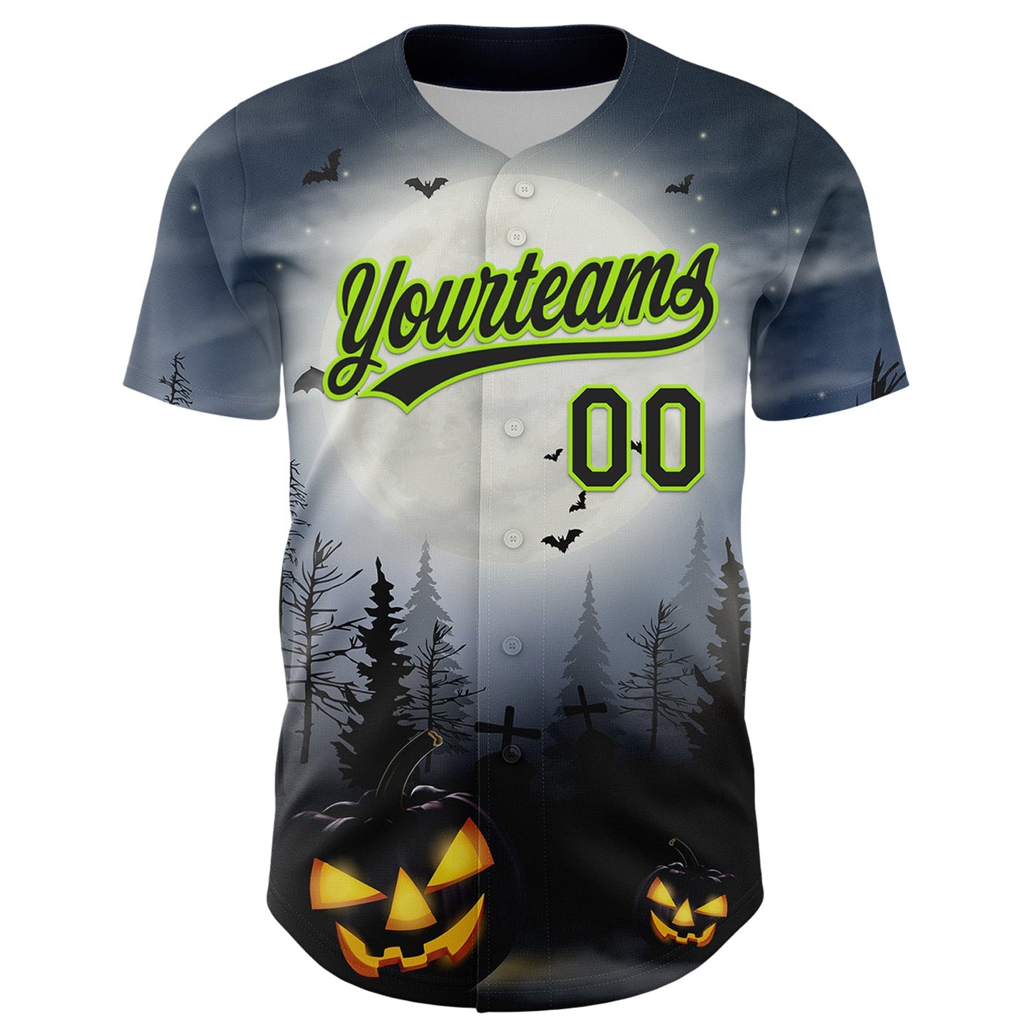 Custom Gray Black-Neon Green 3D Pattern Halloween Authentic Baseball Jersey view 2