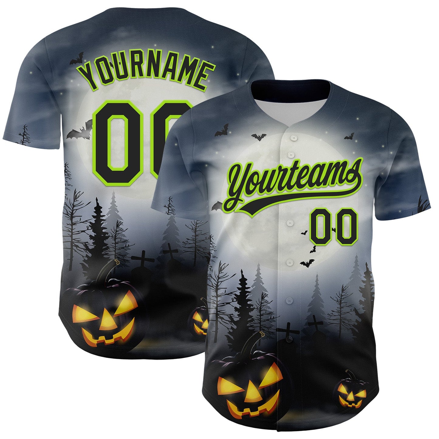 Custom Gray Black-Neon Green 3D Pattern Halloween Authentic Baseball Jersey - Main View