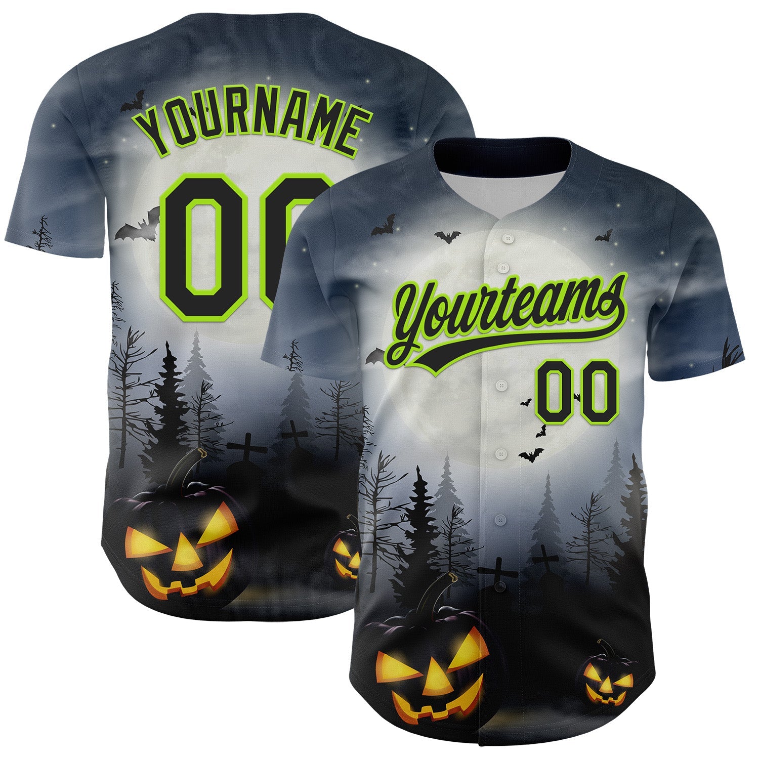 Custom Gray Black-Neon Green 3D Pattern Halloween Authentic Baseball Jersey - Main View