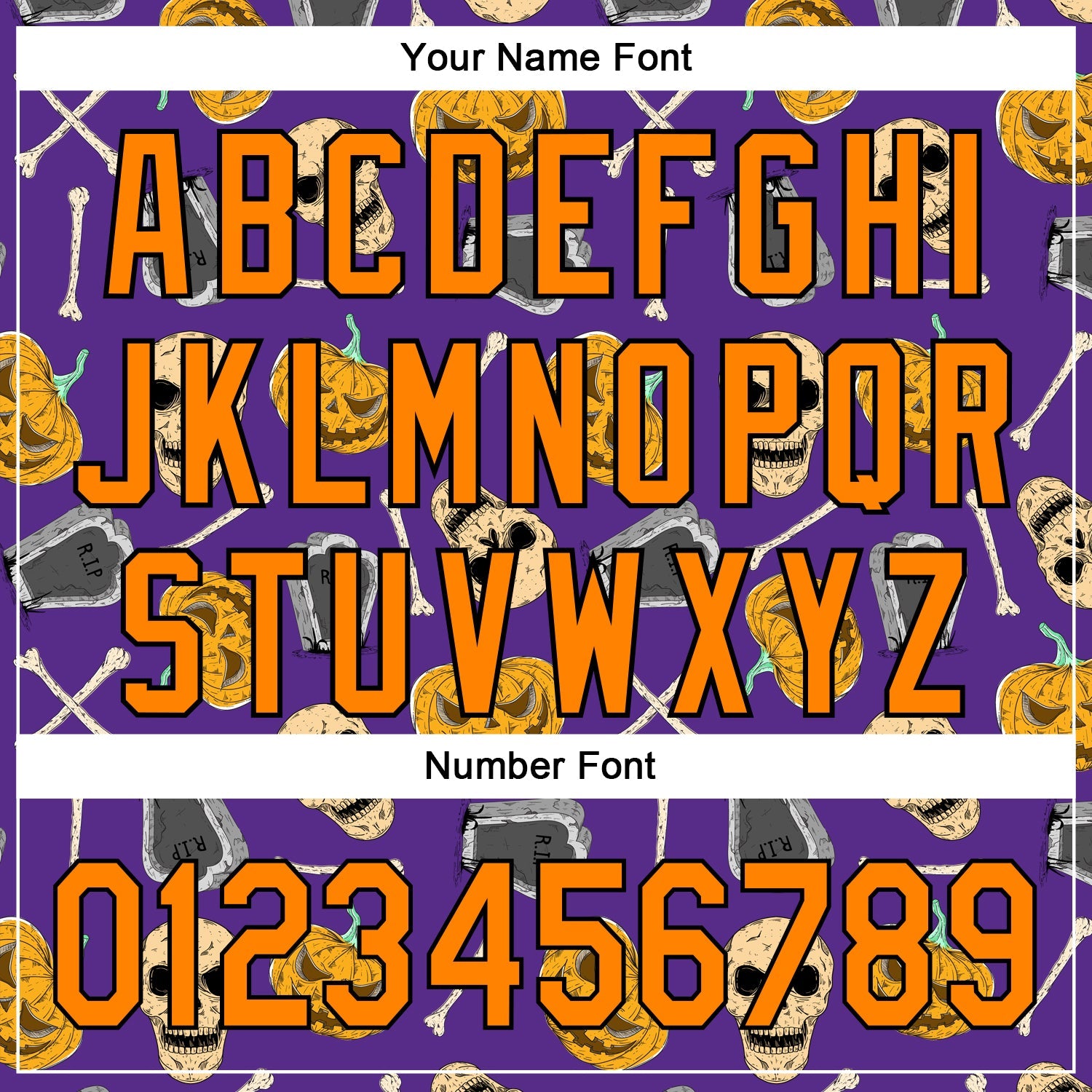 Custom Purple Bay Orange-Black 3D Pattern Halloween Skull Authentic Baseball Jersey view 5