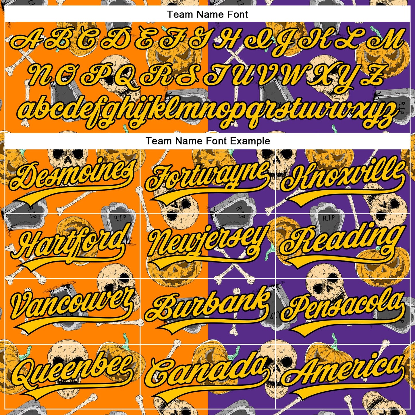 Custom Purple Yellow Bay Orange-Black 3D Pattern Halloween Skull Authentic Baseball Jersey view 4