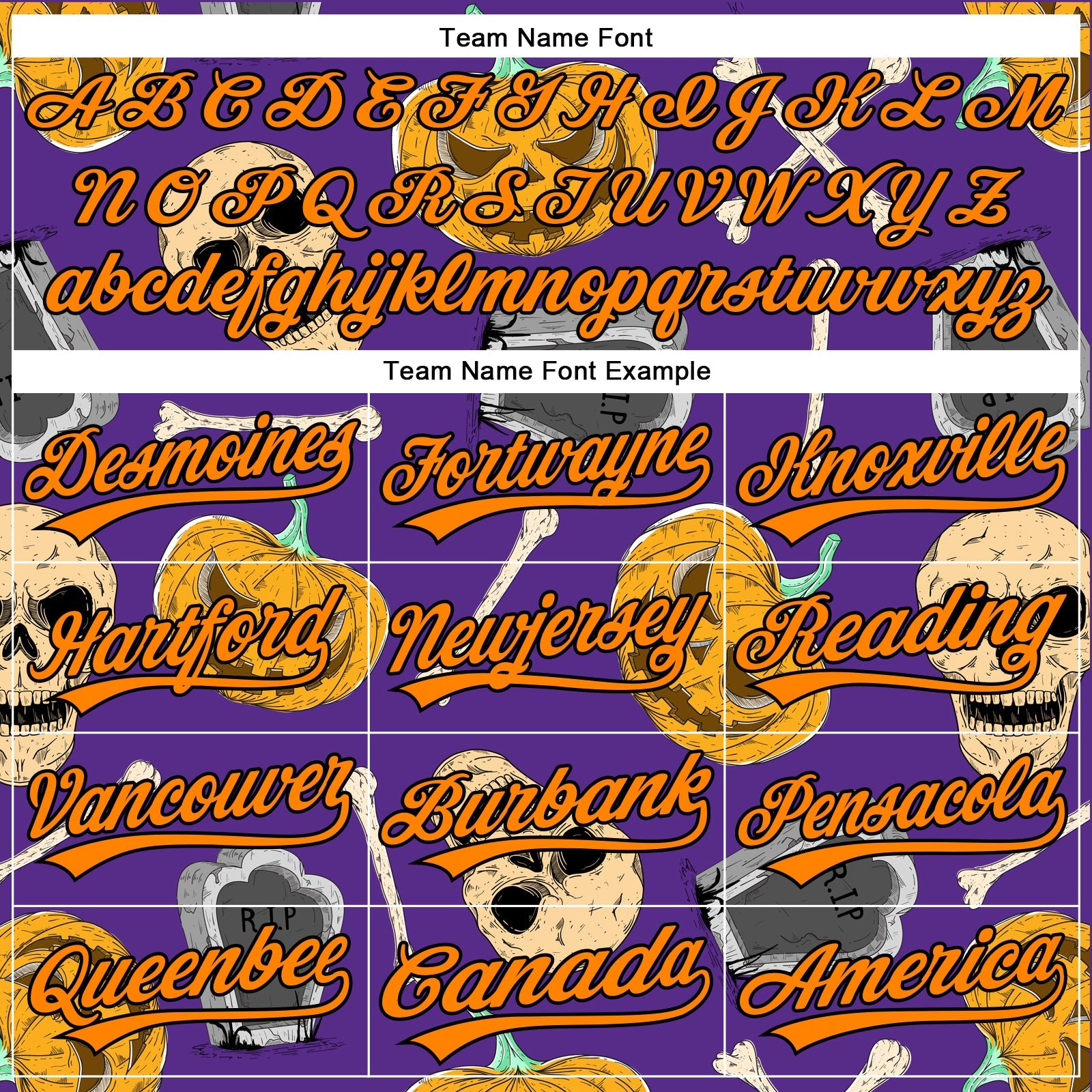 Custom Purple Bay Orange-Black 3D Pattern Halloween Skull Authentic Baseball Jersey view 4