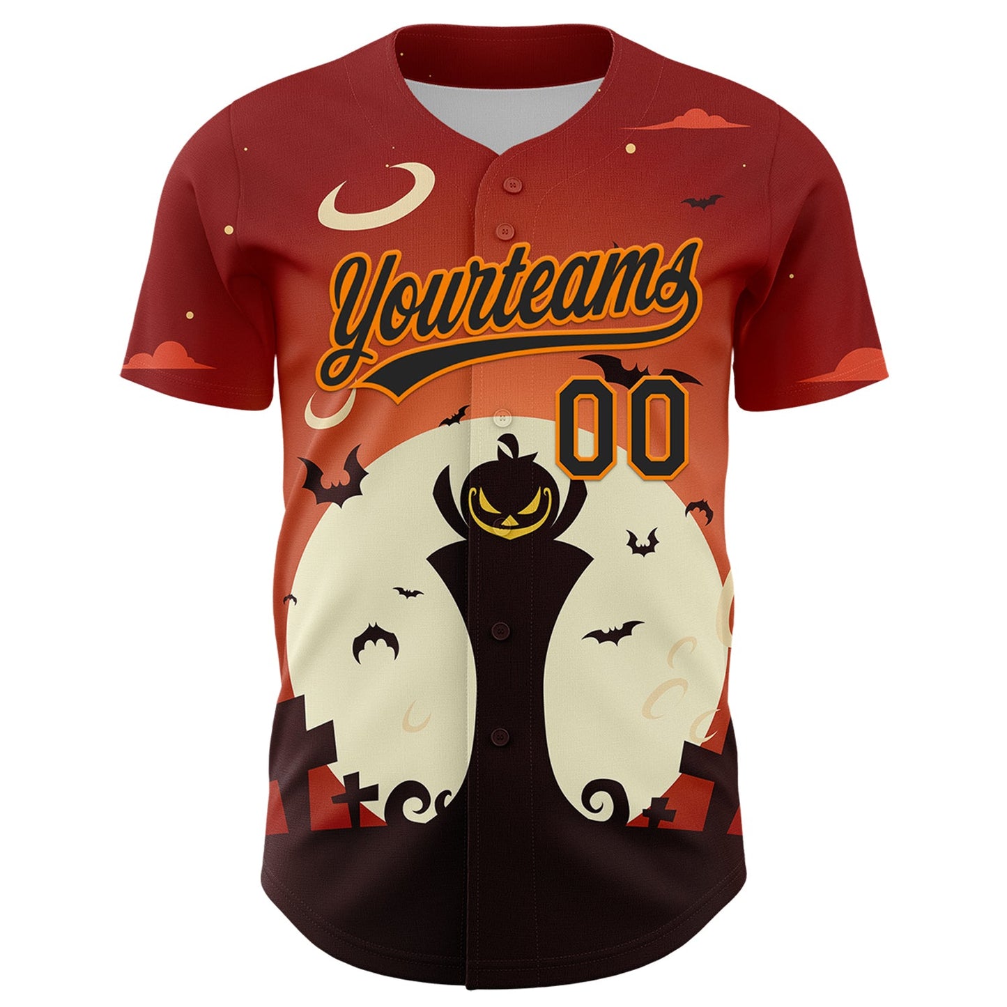 Custom Orange Black-Bay Orange 3D Pattern Halloween Authentic Baseball Jersey view 2