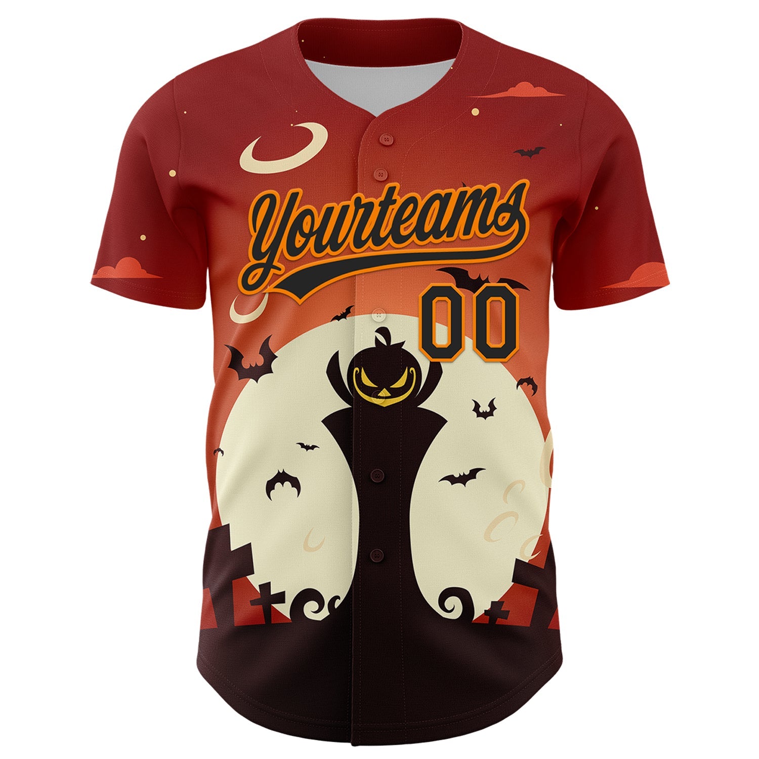 Custom Orange Black-Bay Orange 3D Pattern Halloween Authentic Baseball Jersey view 2