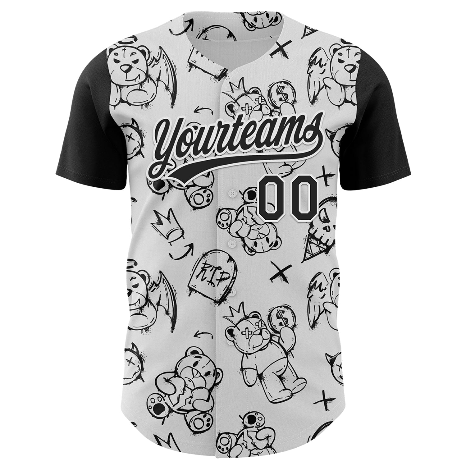 Custom White Black 3D Pattern Halloween Authentic Baseball Jersey view 2