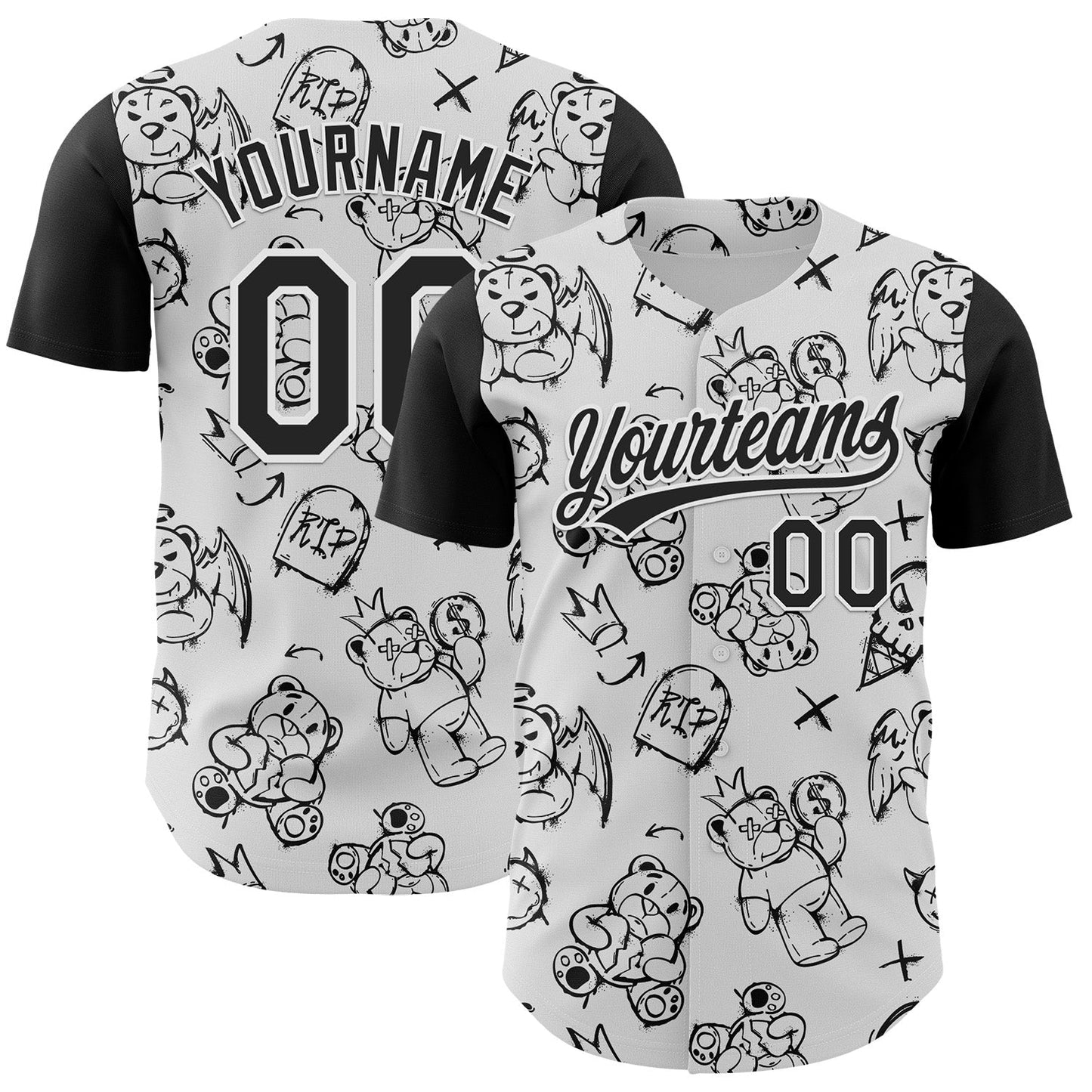 Custom White Black 3D Pattern Halloween Authentic Baseball Jersey - Main View
