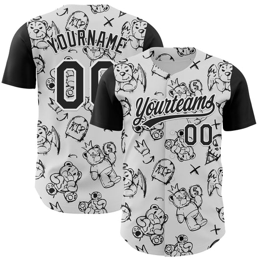 Custom White Black 3D Pattern Halloween Authentic Baseball Jersey - Main View