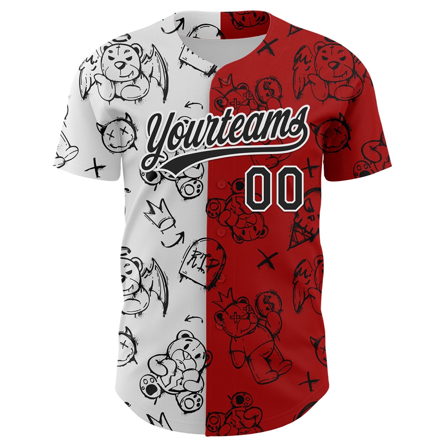 Custom Red Black-White 3D Pattern Halloween Authentic Baseball Jersey view 2