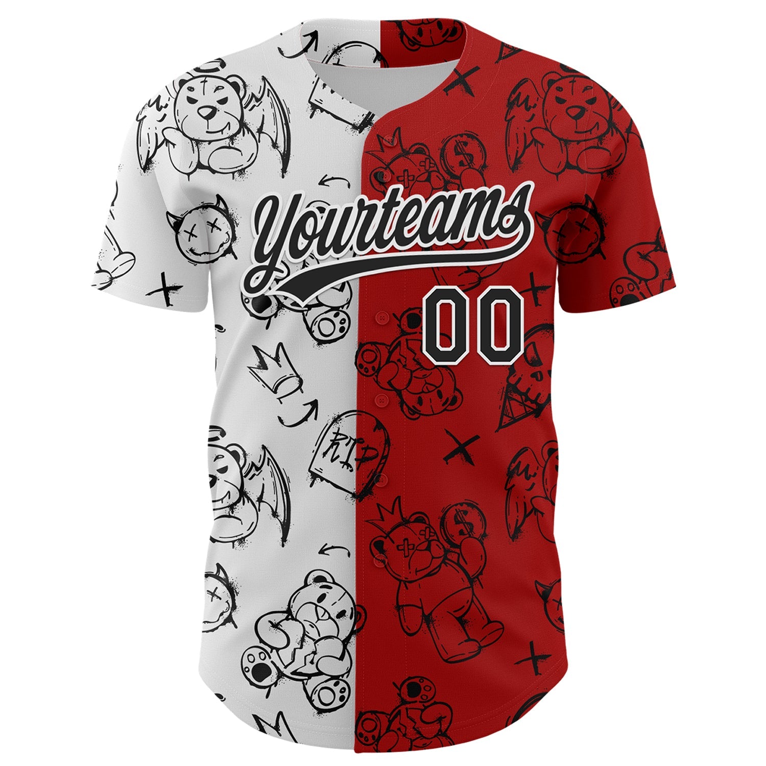 Custom Red Black-White 3D Pattern Halloween Authentic Baseball Jersey view 2