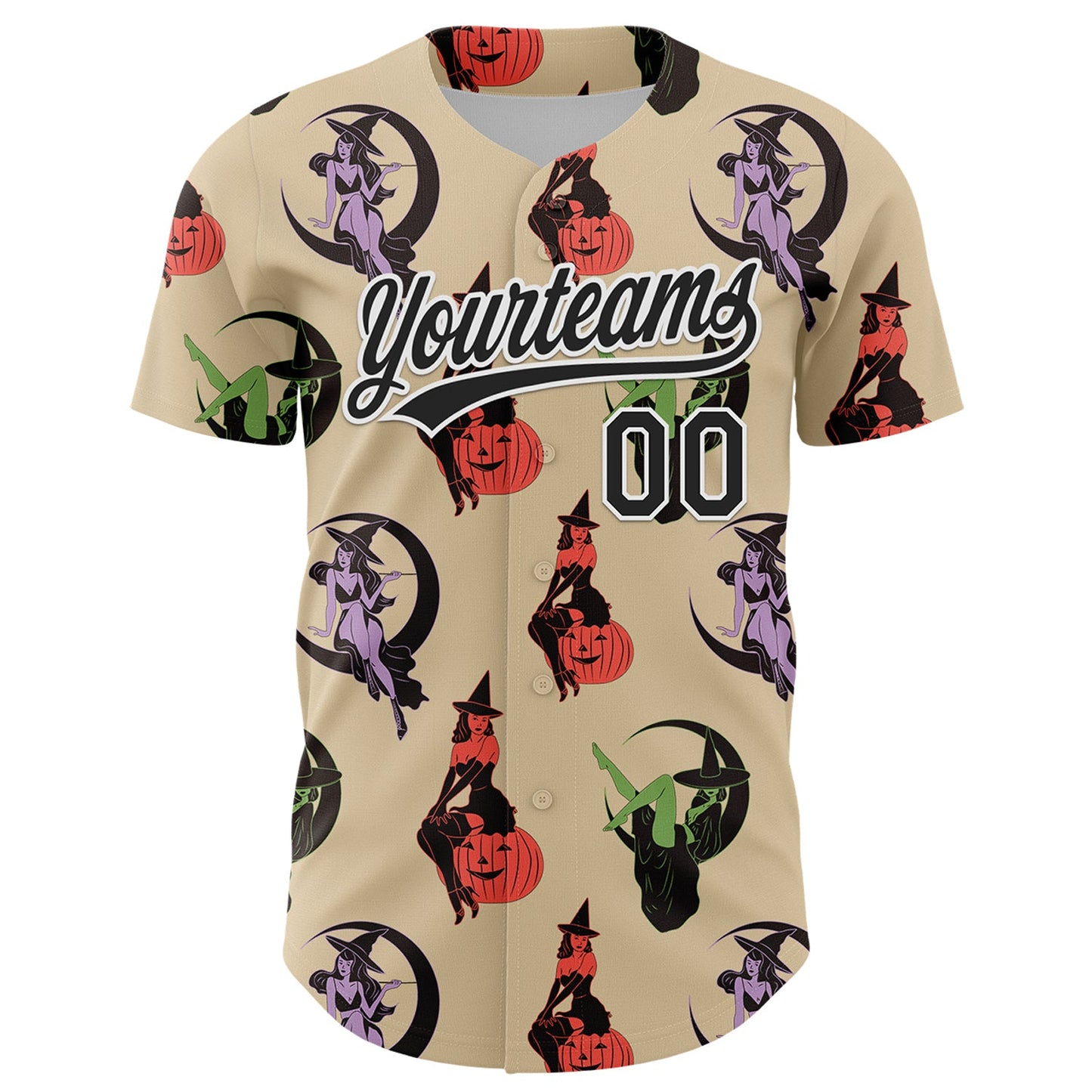 Custom City Cream Black-White 3D Pattern Halloween Authentic Baseball Jersey view 2