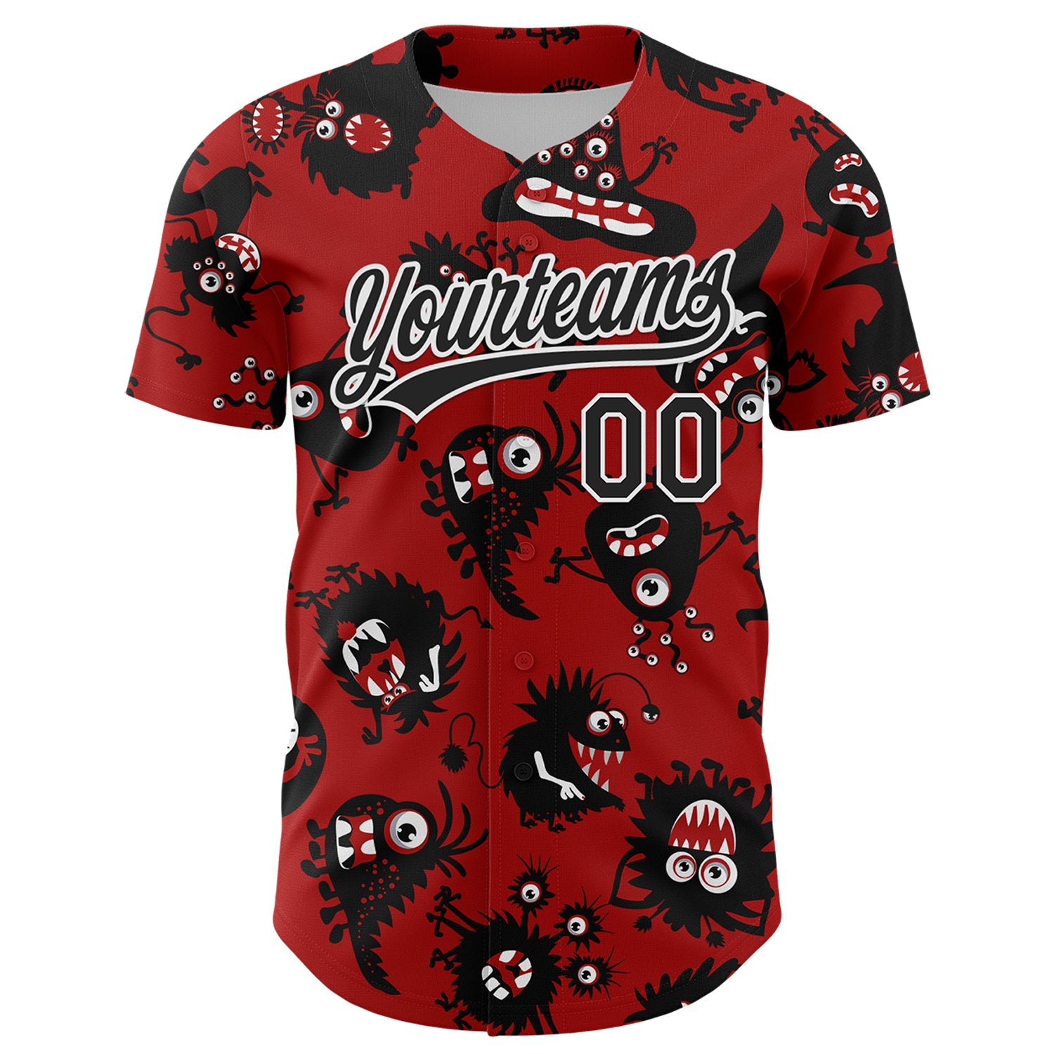 Custom Red Black-White 3D Pattern Halloween Authentic Baseball Jersey view 2