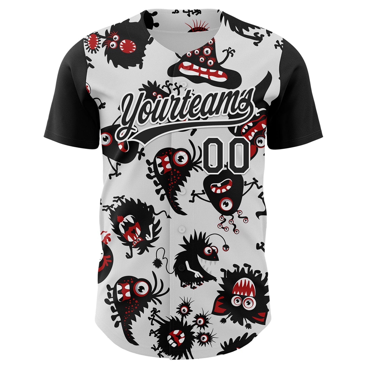 Custom White Black 3D Pattern Halloween Authentic Baseball Jersey view 2