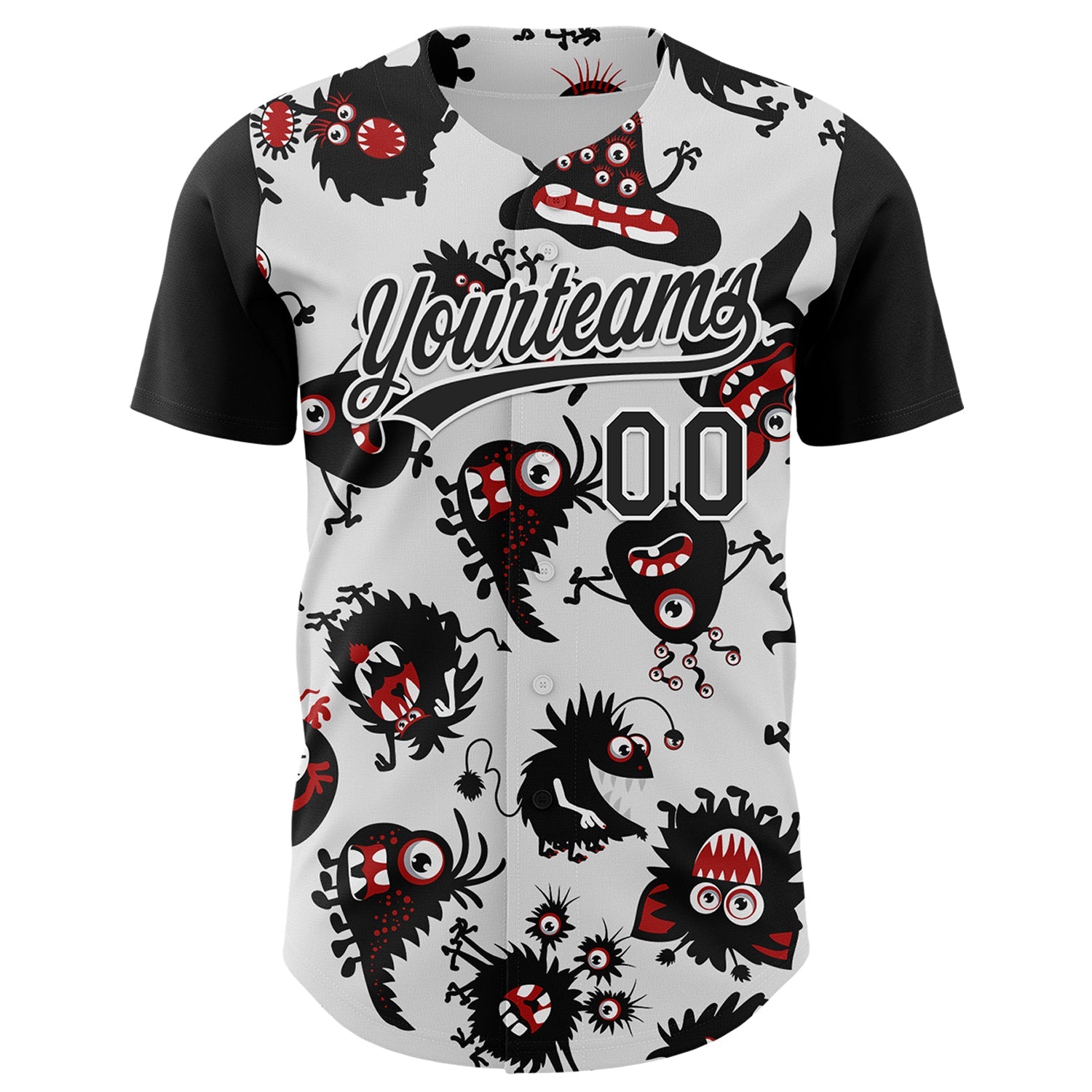Custom White Black 3D Pattern Halloween Authentic Baseball Jersey view 2