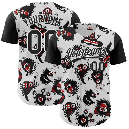 Custom White Black 3D Pattern Halloween Authentic Baseball Jersey - Main View