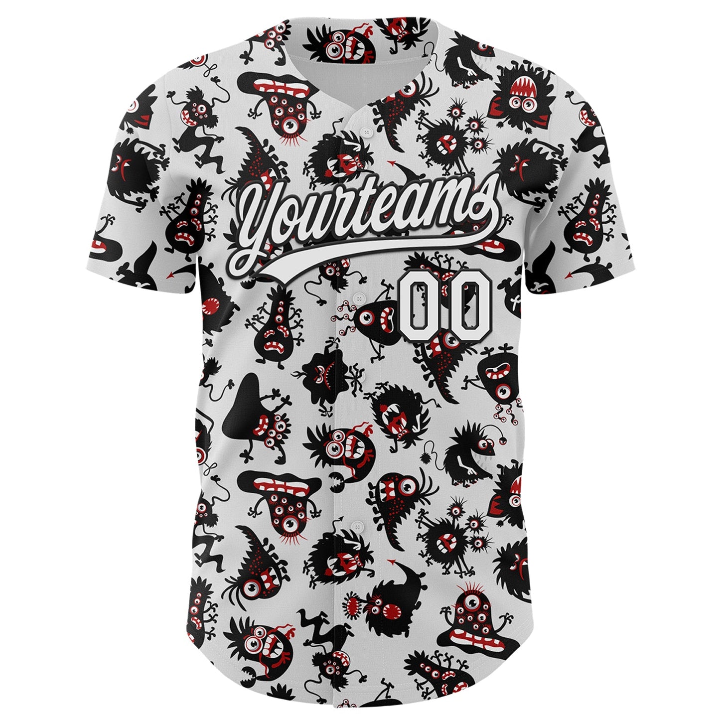 Custom White Black 3D Pattern Halloween Authentic Baseball Jersey view 2