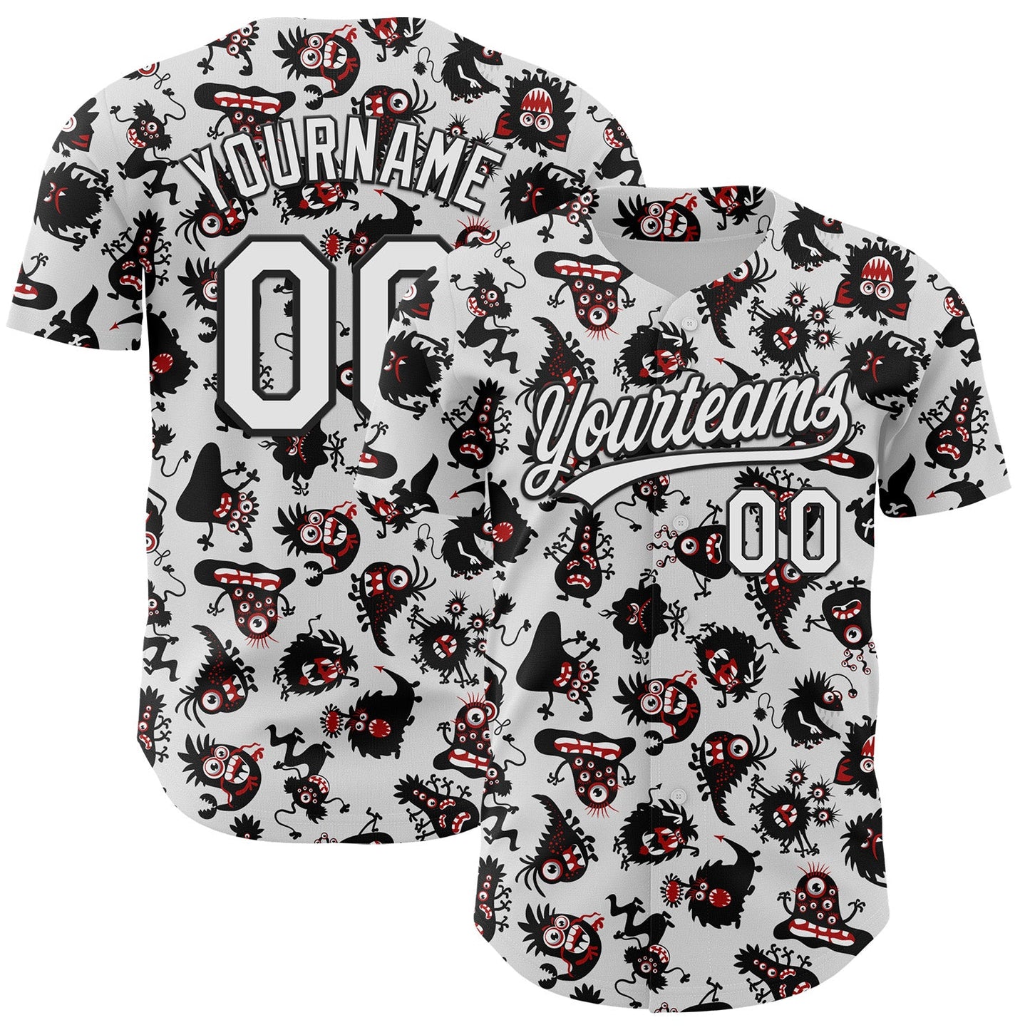 Custom White Black 3D Pattern Halloween Authentic Baseball Jersey - Main View