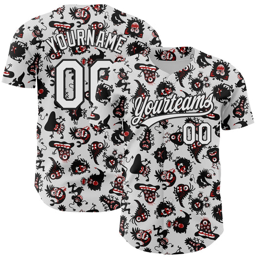 Custom White Black 3D Pattern Halloween Authentic Baseball Jersey - Main View