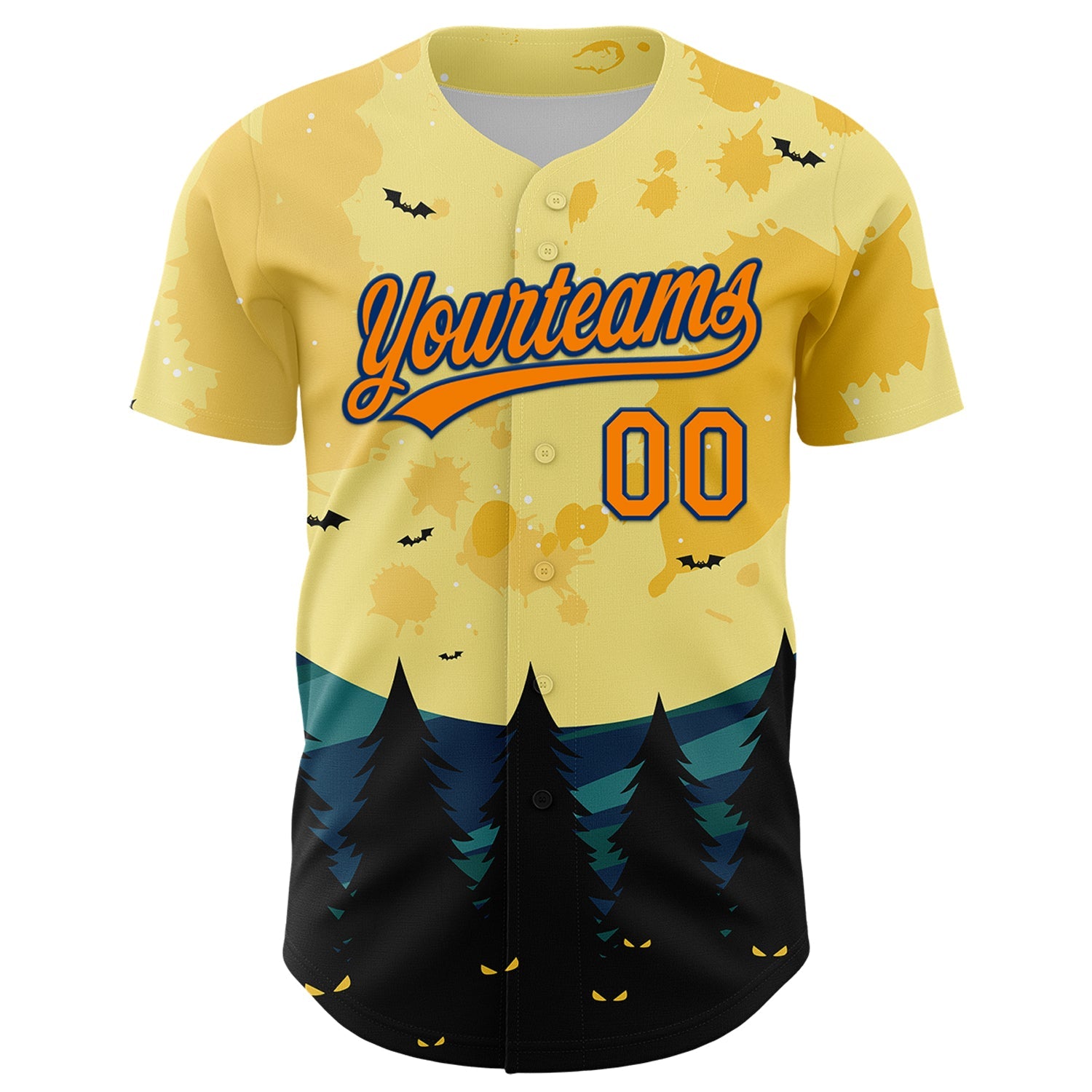 Custom Light Yellow Bay Orange-US Navy Blue 3D Pattern Halloween Authentic Baseball Jersey view 2