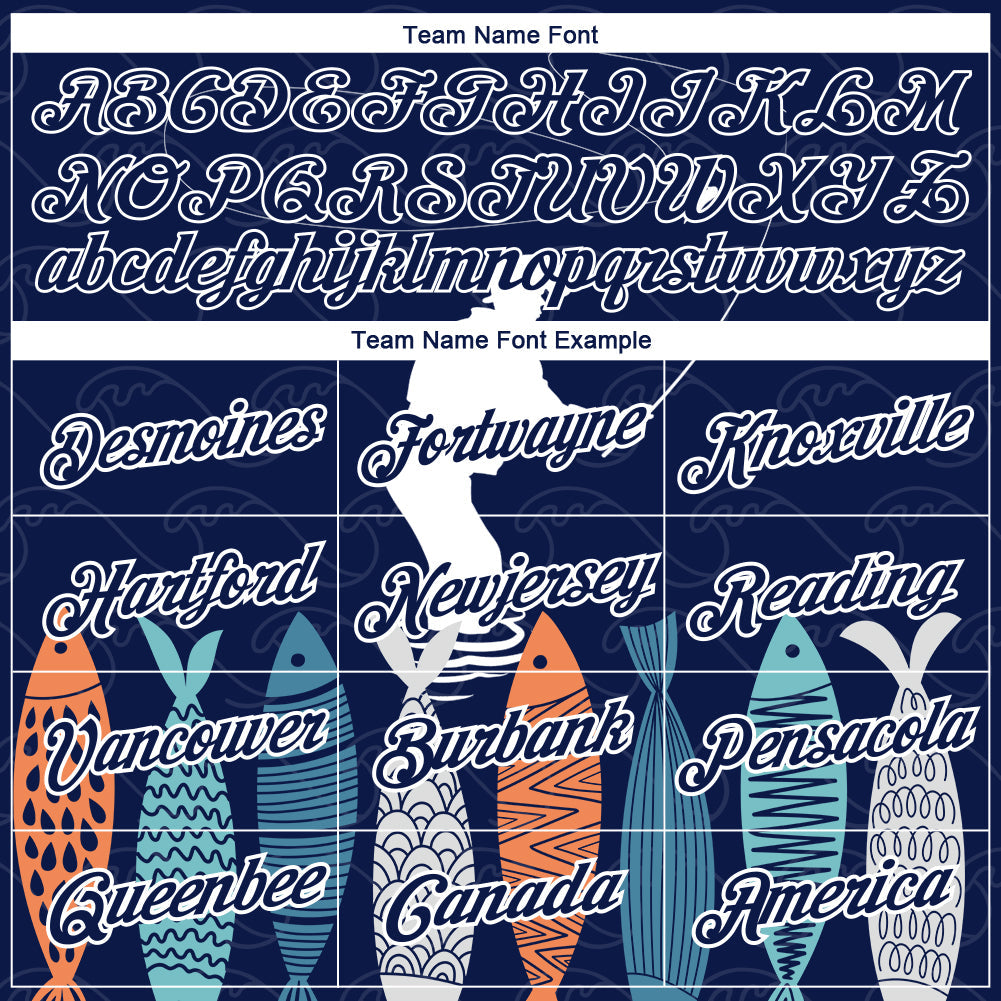 Custom Navy White 3D Pattern Design Fishing Performance T-Shirt view 4