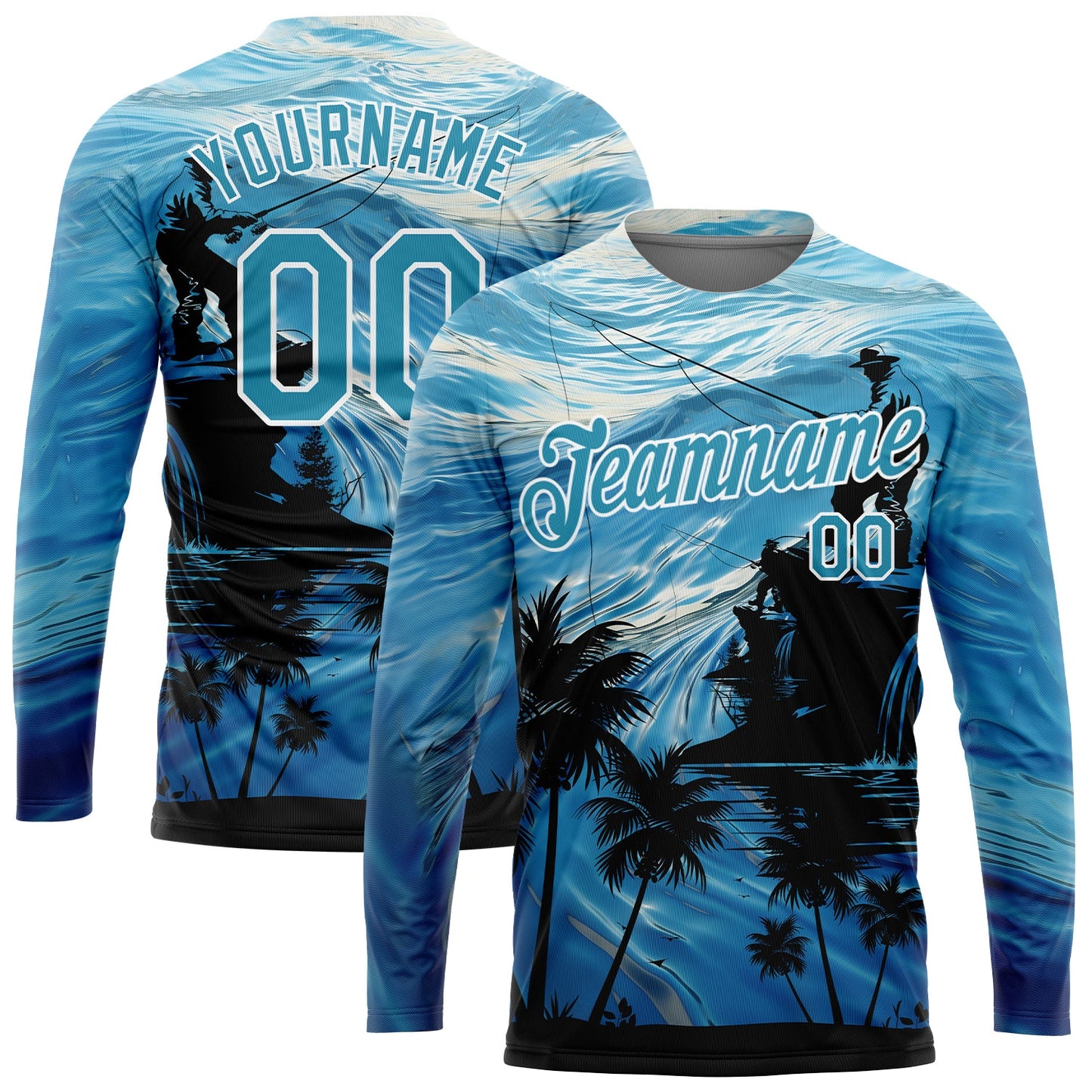 Custom Powder Blue Panther Blue-White 3D Pattern Design Fishing Performance T-Shirt view 2