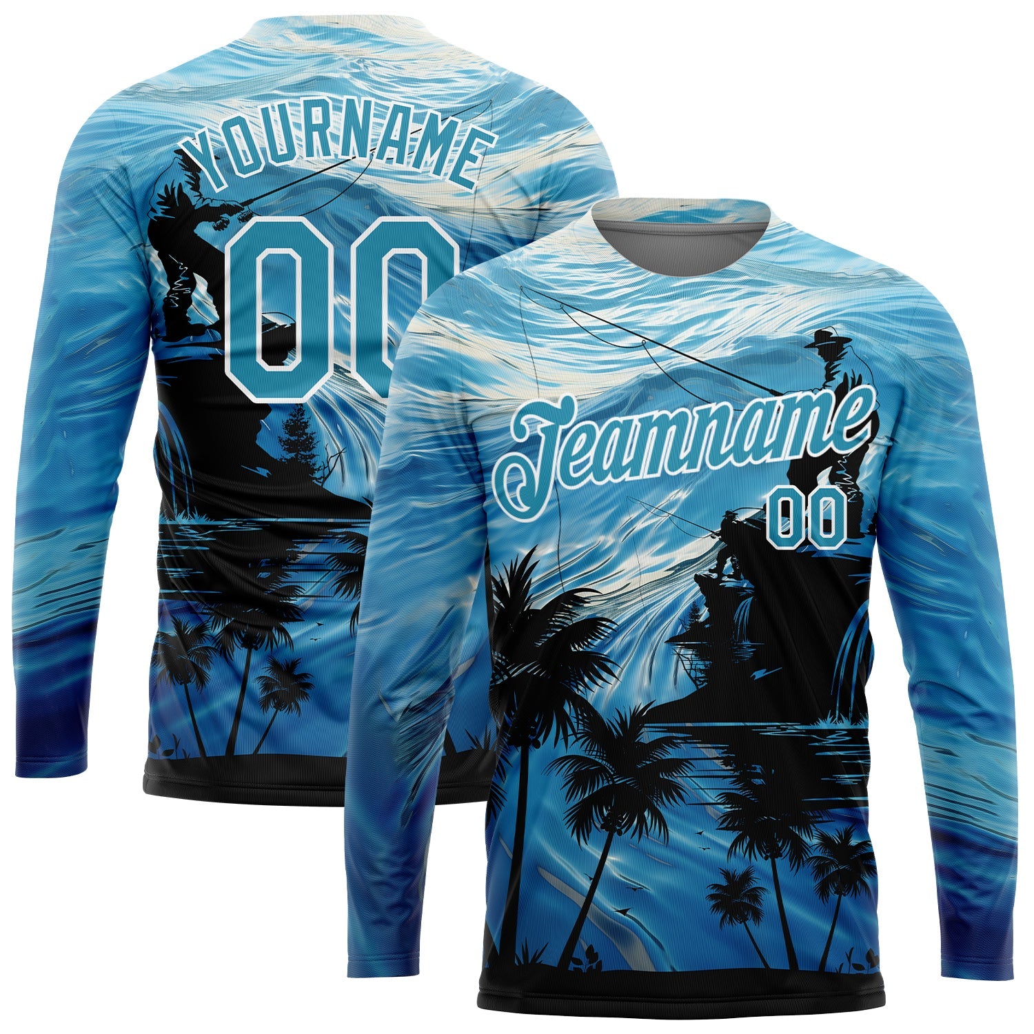 Custom Powder Blue Panther Blue-White 3D Pattern Design Fishing Performance T-Shirt view 2