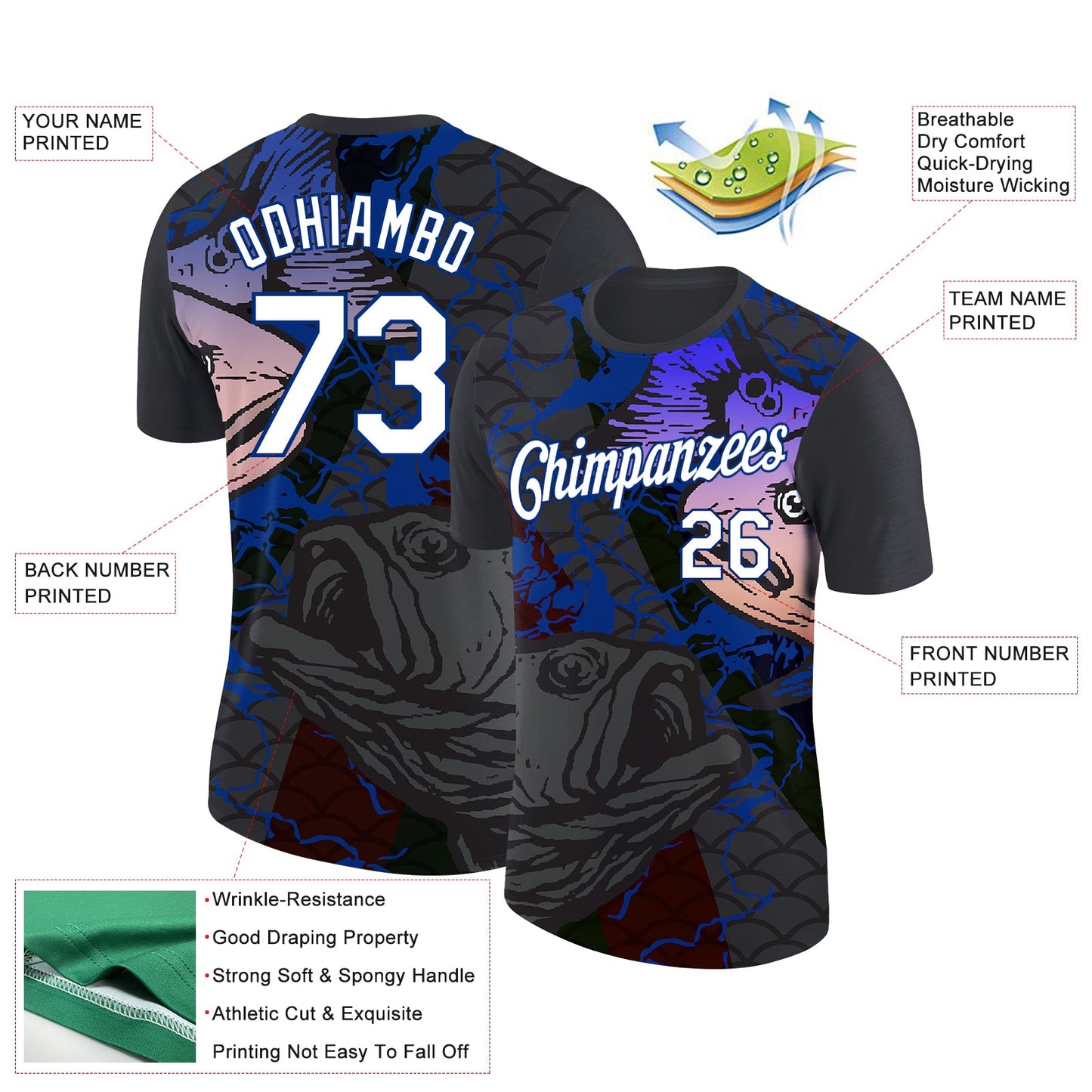 Custom Black White-Royal 3D Pattern Design Fish Performance T-Shirt view 3